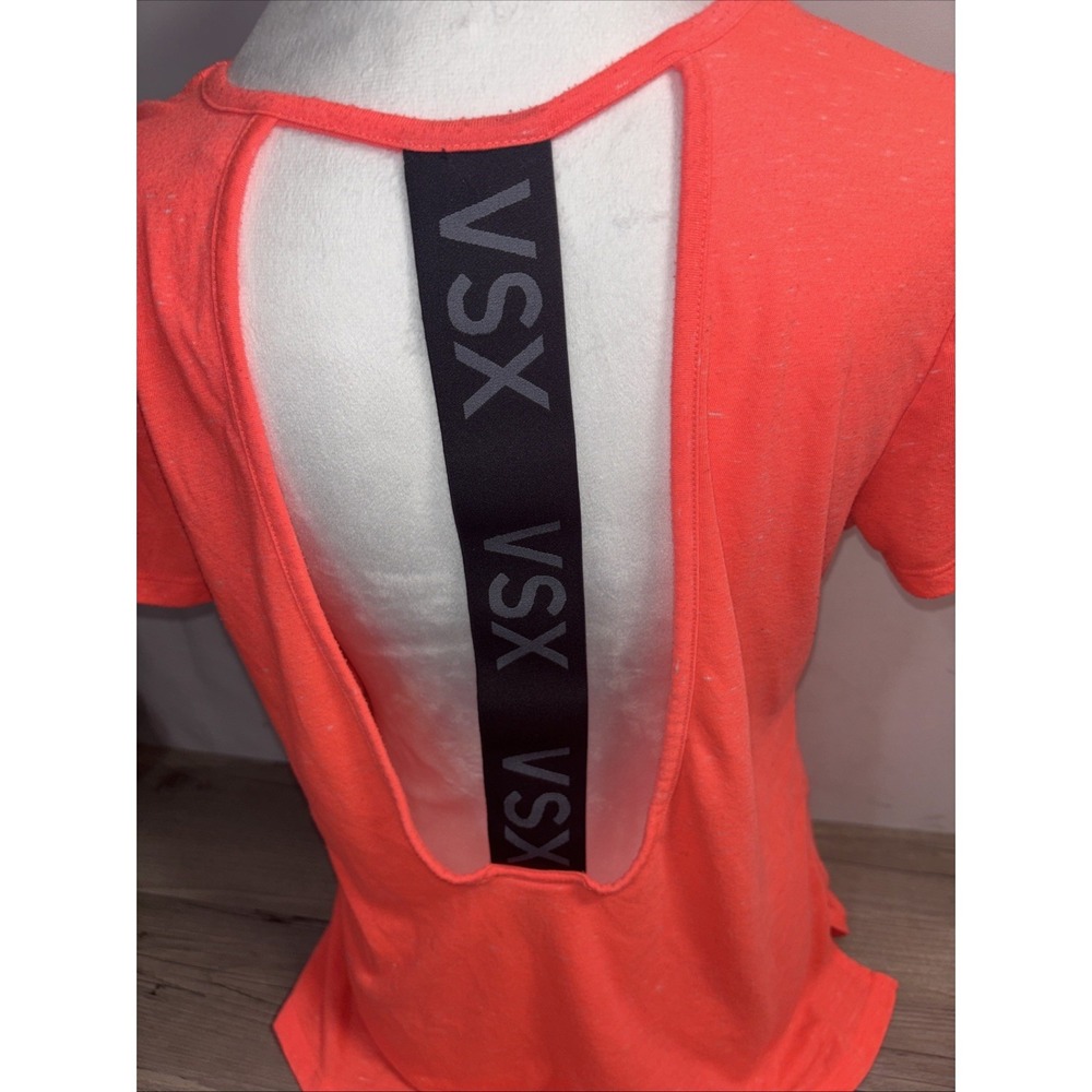 Womens M VSX Victorias Secret Sport Cutout Back Workout Tee Bright Orange Hi Vis - Picture 2 of 8
